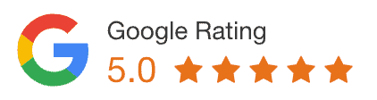 Google rating badge showing a 5.0 rating with five orange stars